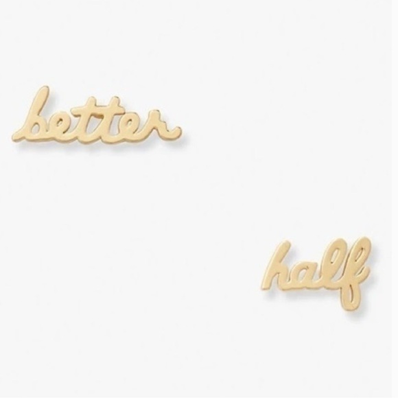 Kate Spade ♠️ Better Half Gold Script Stud Earrings NWT❣️😍 w/pink dust bag.💕 - Picture 8 of 11